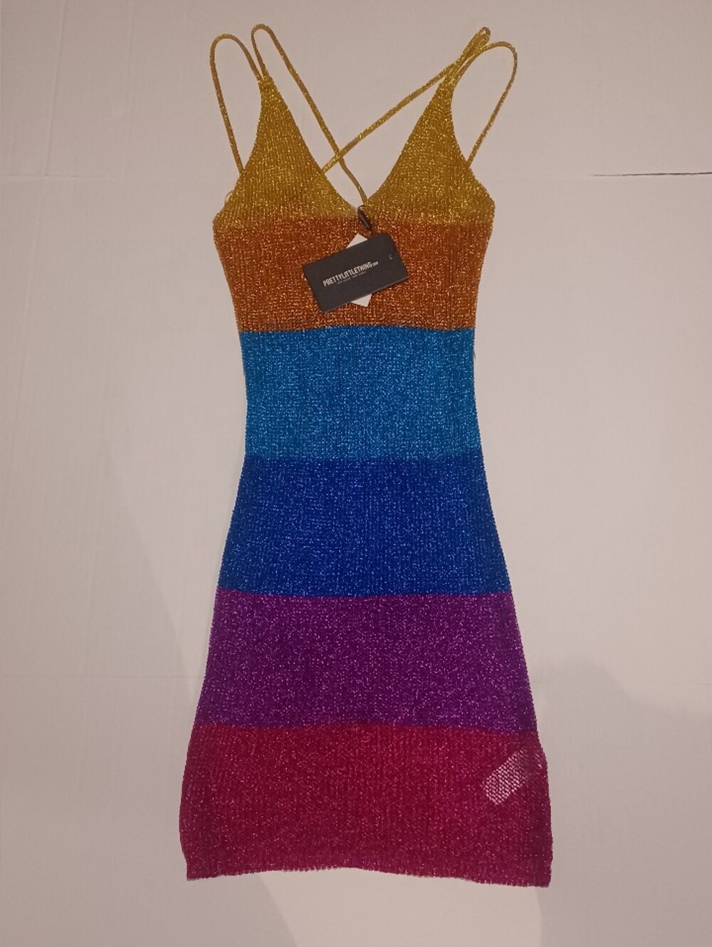 PrettyLittleThing Metallic Stripe Slip Dress - Gold, Orange, Blue, Purple, Pink